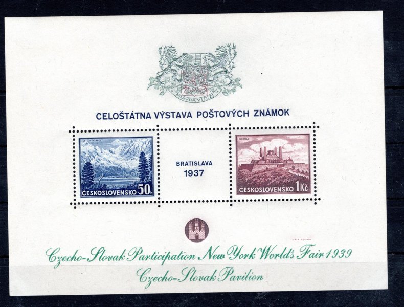 1939  New York,  ZT,  stříbrný  přítisk, zelený text ( Slovak Fair 1939 ) na aršíku Bratislava 1937