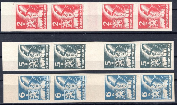 354 - 356 Ms (4), Košické, svíslá 4 známková meziarší, tisk červené barvy  mezi známkami u 2 koruny červené 