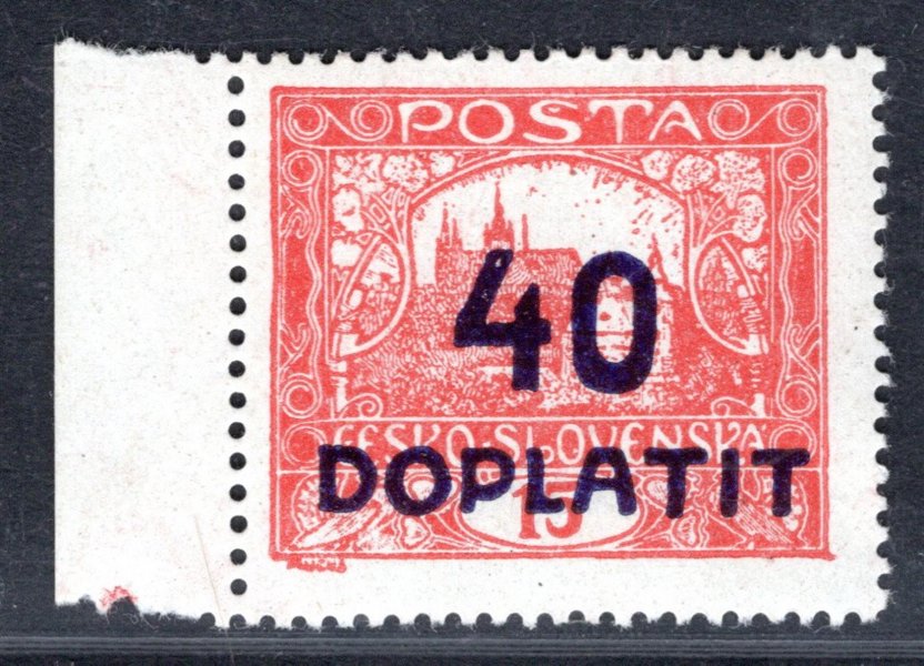 DL 30 B, typ II, dvl -  krajový kus,  40/15, cihlově červená,  zk. Što, vzácná a hledaná známka