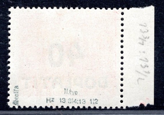 DL 30 B, typ II, dvl -  krajový kus,  40/15, cihlově červená,  zk. Što, vzácná a hledaná známka