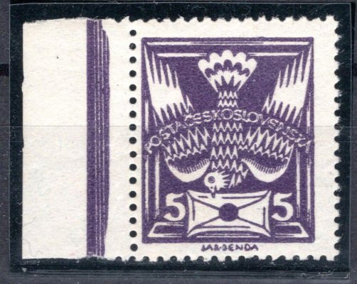 144 A, krajový kus , 5 h fialová, ZP 61 - retuš,  zk. Chvalovský