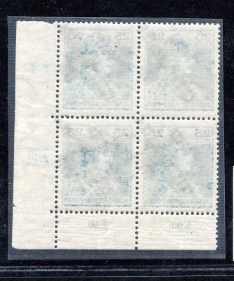 121  dolní rohový čtyřblok s počítadly a spojenými typy přetisku 25 f  modrá