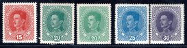 Rakousko - Mi. 221 - 4, Karel + 222 b (sv. zelená), hezká svěží řada