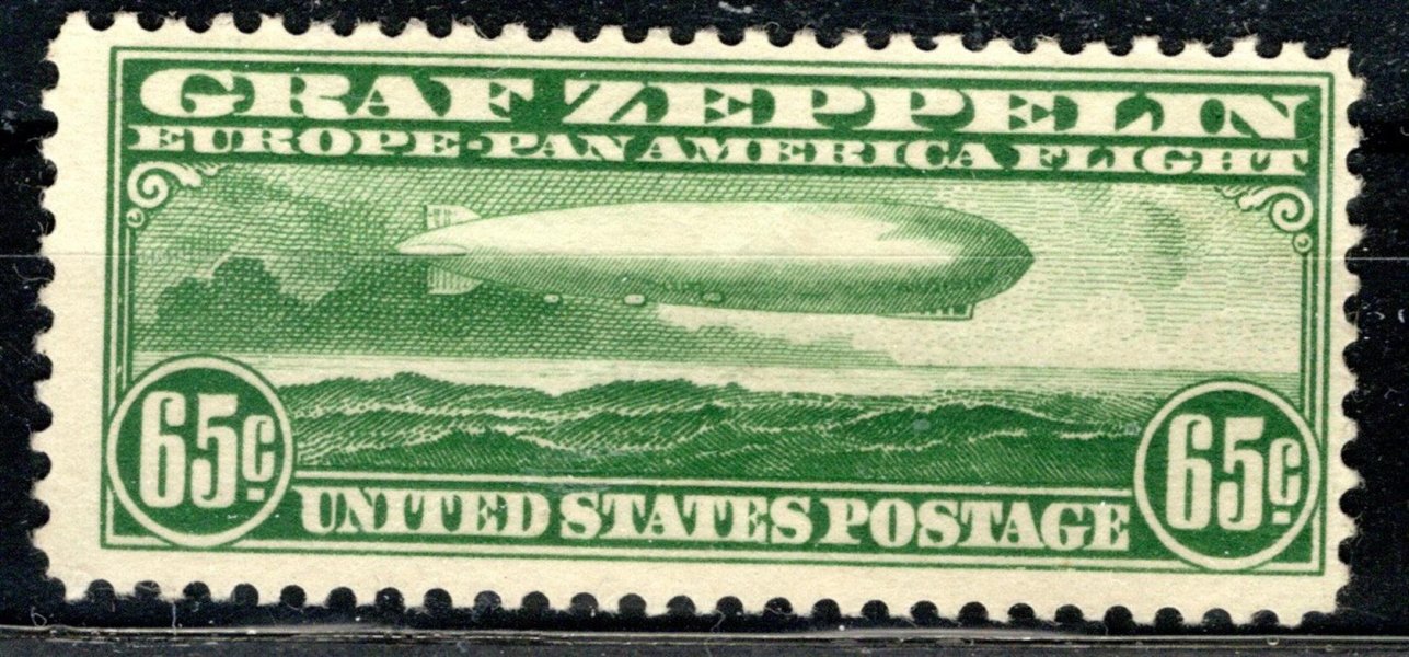USA - Mi. 326, Zeppelin, 65 C, zelená, kat. 300 Eu,  hledaná známka