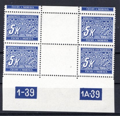DL 12, modrá 5 K, 4 zn. meziarší s DČ 1-39,1A-39