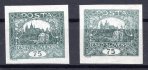 18 – 75 h šedozelená, II. spirálový typ,dva kusy, rozdílná intenzita tisku v ploše jednotlivé známky – známka přechází ze světlé do tmavé barvy, zajímavé