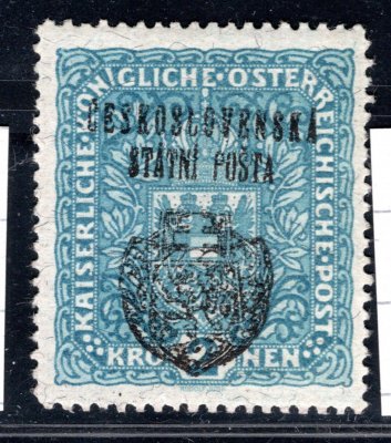 RV 37a, II. Pražský přetisk, papír žilkovaný, 2 K modrá, zk. Gi