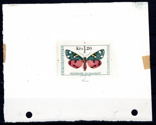 1530 ZT, otisk rytiny na kousku papíru, motýli 1,20 K, zk. Pi, na okraji dírky od pořadače, vzácné a hledané
