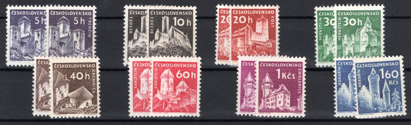 1101 - 1108 ; Hrady a zámky 2 výrazné odstíny od všech hodnot. Různé náklady z let 1959 – 66. Celkem 16 ks