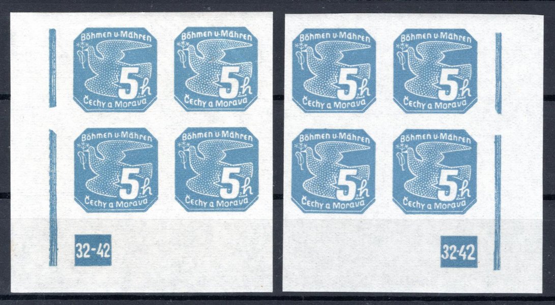 NV 2, levý a pravý dolní rohový 4 blok s DČ 32-42, 5 h modrá