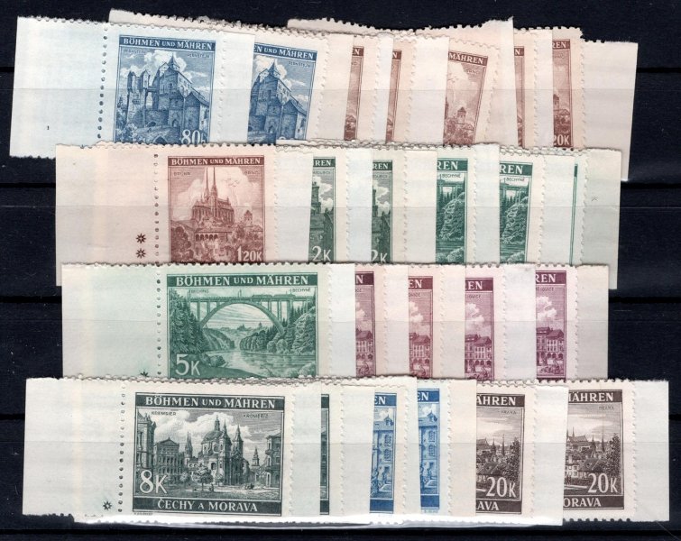 42 - 49  kompletní krajové známky se všemi variantami DZ * a +, kat. cena 600 Kč 
