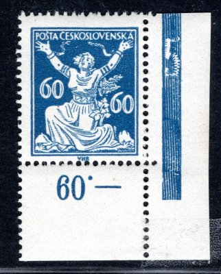 157 A, pravý dolní rohový kus s DČ - číslice 5 v ochranném rámu, 60 h modrá, hledané