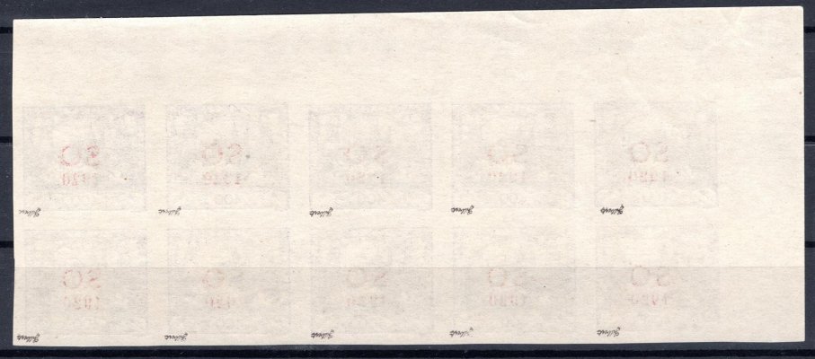 SO 21,  levý horní rohový 10 ti blok, 400 h modrofialová, velmi sytý odstín, deska II