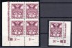 150 A, levý a pravý dolní rohové 4 bloky a známka s DZ 7-26 a retuší, 92/VII, fialová 30 h, vzácné a hledané