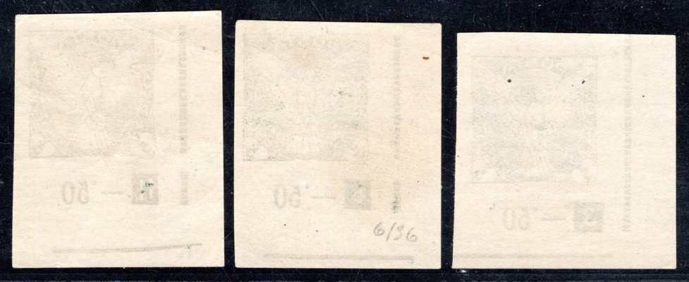 NV 2 ; 5 h tři rohové známky s DZ a otisk dělící lišty 