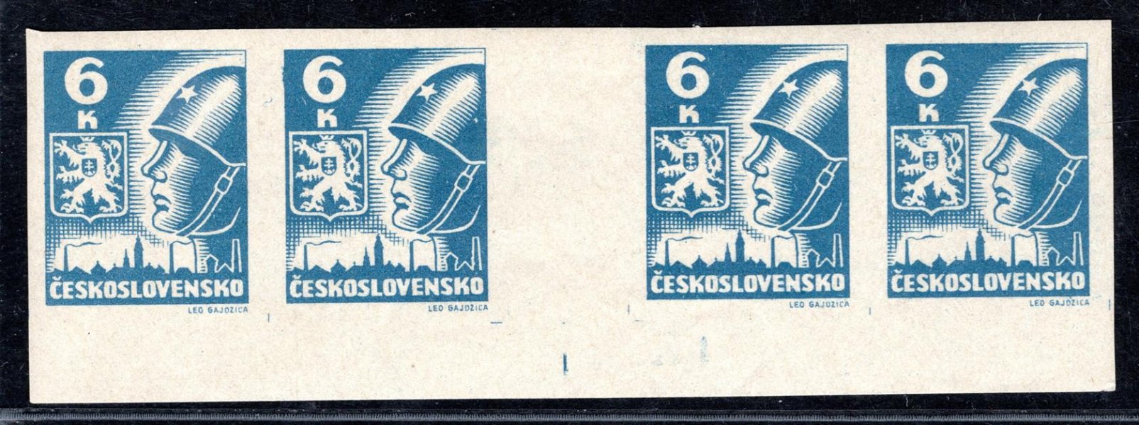356 Ms   6 koruna ; krajové  4- známkové meziarší s retuší DZ
