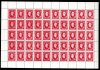 F 30 vydání 1939 , Hlinka 1K červená, kompletní 50-zn. tiskový list , rastr s odlišným sklonem 22° (viz kat. Synek 2019,  str. 46), papír bez průsvitky s hladkým lepem, ŘZ 121 - " knihtiskový padělěk " původní zn. vyrobené hlubotiskovou technikou a tištěny ve 200-ks arších na papíru bez průsvitky s rastrovým lepem; katalog Synek jen pro základní známky 9000,- Euro v kompletním archu cena podstatně vyšší, lze nechat zprostředkovat Atest