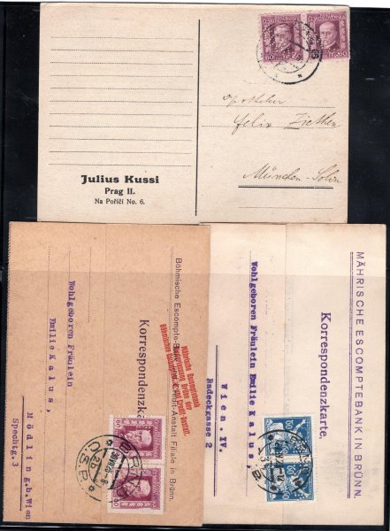 sestava 3 dopisů tří dopisů s perfinem - Masaryk + osvobozená republika - perfiny 