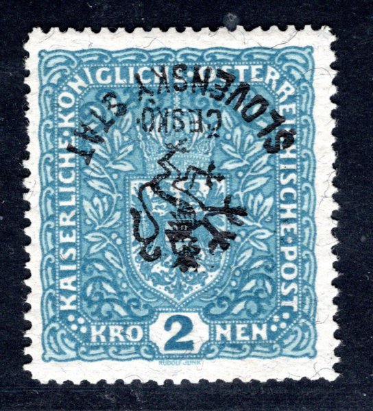RV 58 formát široký 26 mm x 29 mm,   a Pp, přetisk převrácený, Hlubocké vydání - Marešův přetisk, papír žilkovaný, 2 K světle modrá, zk. Mareš, Mr, Fi