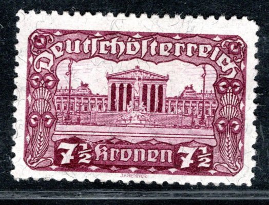 Rakousko - Mi. 289 B, Parlament, ŘZ 11 1/2, fialová 7 1/2 Kr, kat. 500,- Eu, hledaná známka