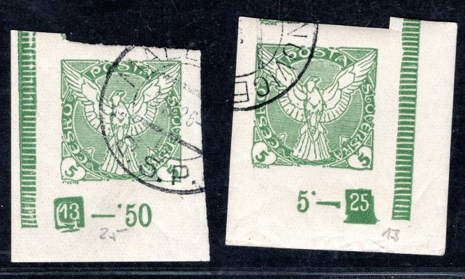 NV 2, novinová, Sokol v letu, levý a pravý  dolní roh z  s DZ  13-25 , zelená 5 h
