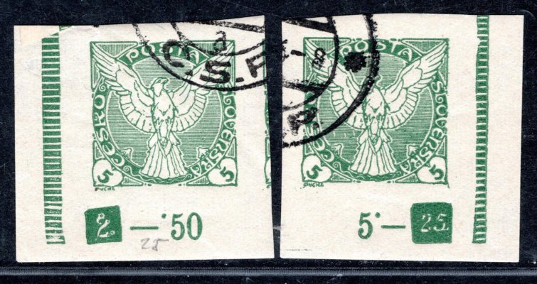 NV 2, novinová, Sokol v letu, levý a pravý  dolní roh z  s DZ  2-25 , zelená 5 h, vzácné