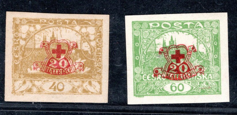 170 Nc - 171Nc ; Nevydané známky červeného kříže stříhané s přítiskem ; 40 h žlutá + 60 h zelená  - Atesty Pittermann