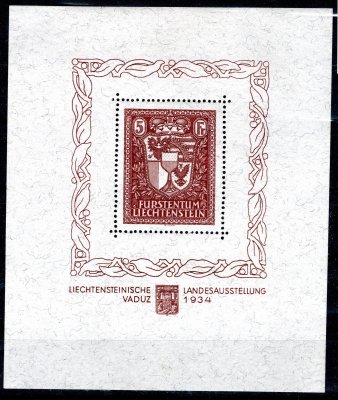 Lichtenstein - Mi. Bl 1, Vaduz, výstava známek, hledaný svěží aršík, kat. 2800,- Eu