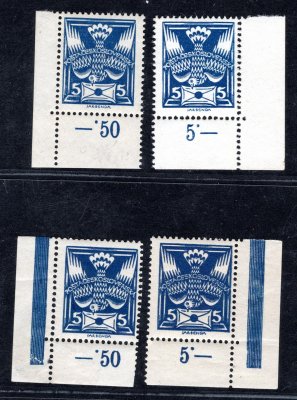 143 ; 5 h modrá 2 páry rohových známek s a bez ochraného rámu 