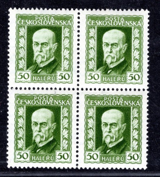 188 A ; 50 h zelená 4 - blok s průsvitkou P 1 - nálepka na jedné známce 