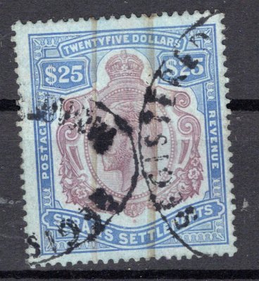 Malaysia, Straits Settlements - SG. 213, fialovo/modrá 25 $, kat. raz. 650 liber, stopy poštovního použití -  zajímavá vysoká hodnota koloniální doby