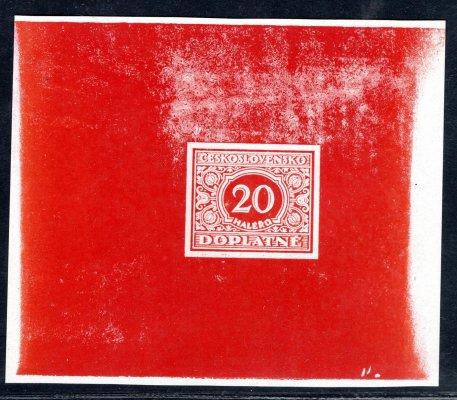 DL 57 ZT, na lístku křídového papíru, neopracovaná deska, pozdější tisk několik let  po oficiálním vydání 20 h červená, zk. Mrnák 