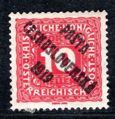 73 Po Typ I , doplatní malá čísla, přetisk obrácený, červená 10 h, zk. Tri, Hirsch, Gi