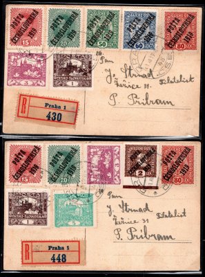 2 obdobné dopisy - Kombinace hradčanské + Pč 1919 frankatury - stejný odesílatel 