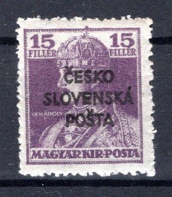 RV nevydaná , Šrobárův přetisk, II.náklad, Kareli, fialová 15 f ,  vzácná známka