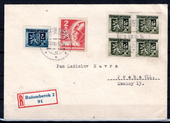 354 ; R Dopis vyplacený 354 Košické 2 koruna a 4 - blok 363 + 366 Bratislavské 