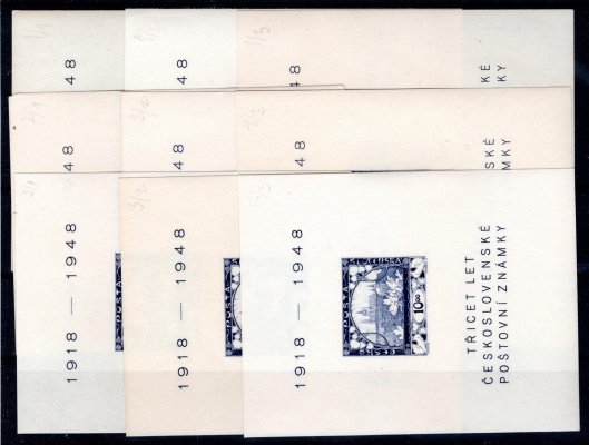 497  A ; 9 kusu 10 Kč - 10 let známky - sestava typů a podtypů - typy označeny 