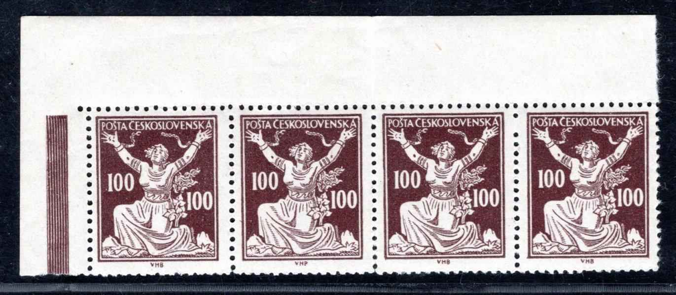158 A ; 100 h hnědá - rohová 4 - páska s levým okrajem ( 1 x přeloženo mezi známkami ) 