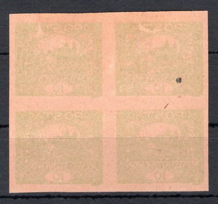 6 N ; 10 h zelená, ZP 89-100/II, čtyřblok na nahnědlém papíru.
