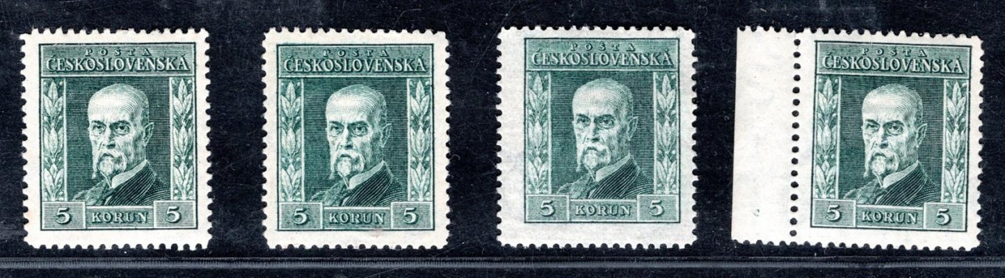 193 A ; 5 Kč Masaryk úzký formát, sada 4 kusů s průsvitkou 1,2,3,4 