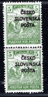 RV 140, Šrobárův přetisk, dvoupáska, ženci, zelená 5 f, zk. Gi