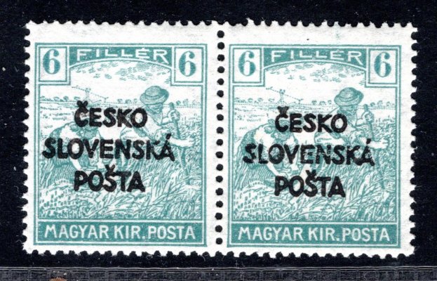 RV 141, Šrobárův přetisk, dvoupáska, ženci, zelenomodrá 6 f, zk. Gi