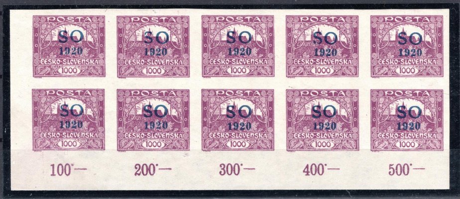 SO23, 1000 h fialová, přetisk modrý, levý dolní rohový 10blok s počitadly, zk. Gilbert