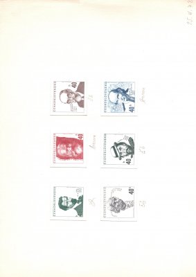 1968-73 ZT, Výročí kulturních osobností 40 h, kompletní série otisků rytin pro ocelotiskovou barvu, lehce přichyceno, pochází z významné pozůstalosti, jedinečný doklad přípravy známek