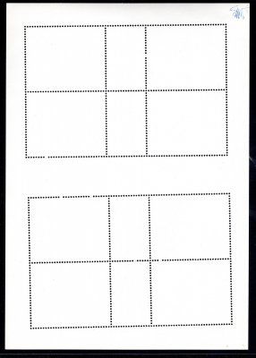 Zkouška perforačního rámce pro PL (4) na známkovém papíru s lepem bez tisku, vpravo podpis, zajímavé