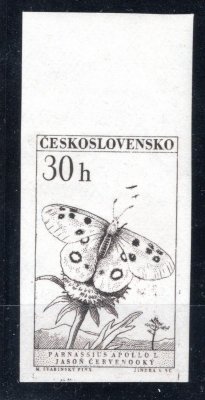 1219 ZT, Motýli 30 h, krajový nezoubkovaný kus v černé barvě, zk. Gilbert