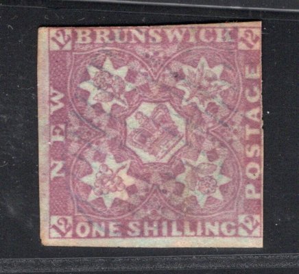 New Brunswick 1851, SG 5, 1 Sh reddish mauve s lehkým mřížovým razítkem, pěkný exemplář, kat. 4.500 GBP, ojedinělá nabídka této velmi vzácné známky