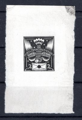PT14 ZT, Holubice, otisk rytiny podle původního návrhu Jaroslava Bendy z roku 1920 (rytina J. Schmidta pro VT3 z roku 1970), v černé barvě v aršíkové úpravě, z pozůstalosti rytce, vzácné