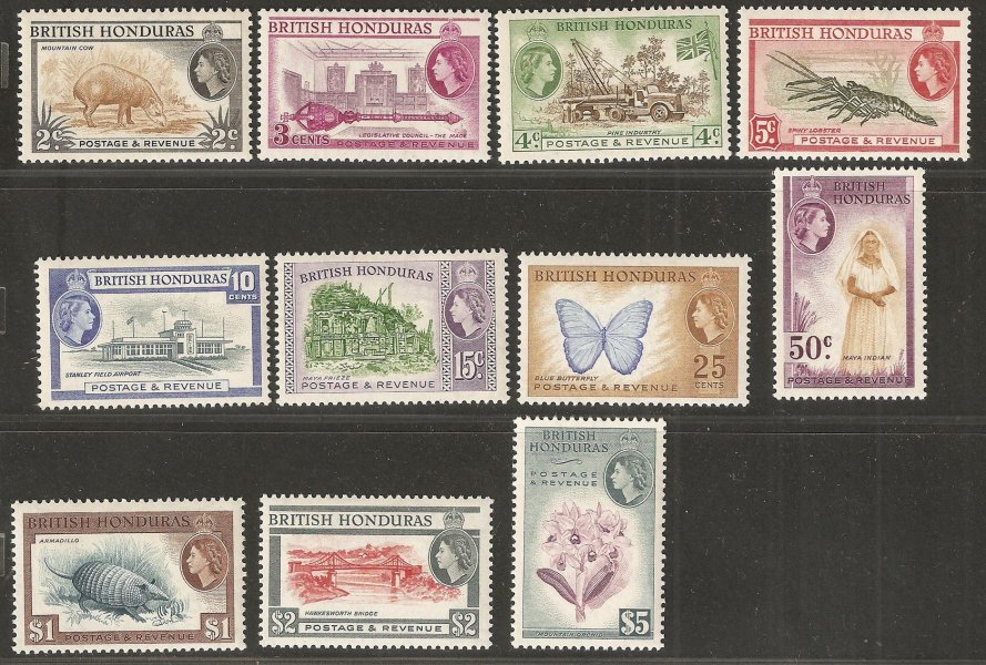 Brit. Honduras, ex SG 179 - 180, Alžběta, krásná řada  (chybí 1. známka, 1 c)