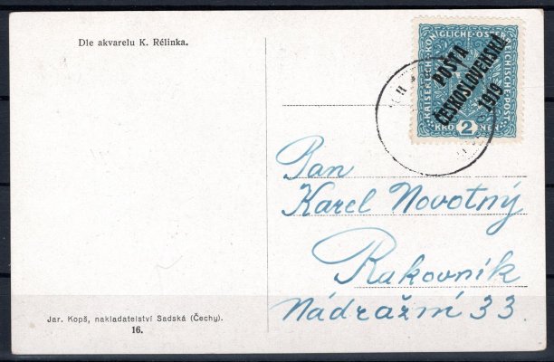 pohlednice vyplacená známkou č. 48 II, formát široký